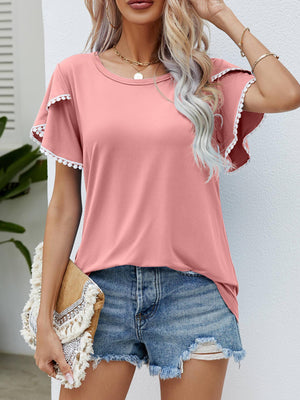 Effortless Crew Neck Petal Sleeve Blouse - MXSTUDIO.COM