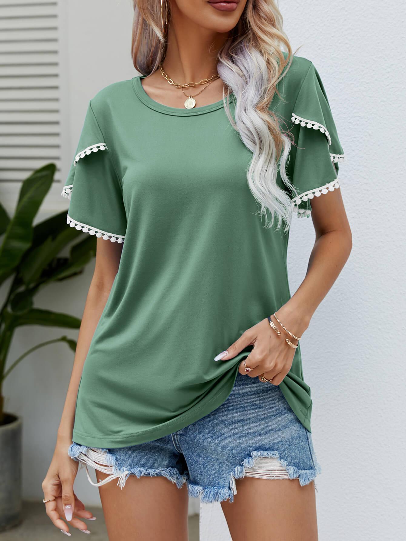 Effortless Crew Neck Petal Sleeve Blouse - MXSTUDIO.COM