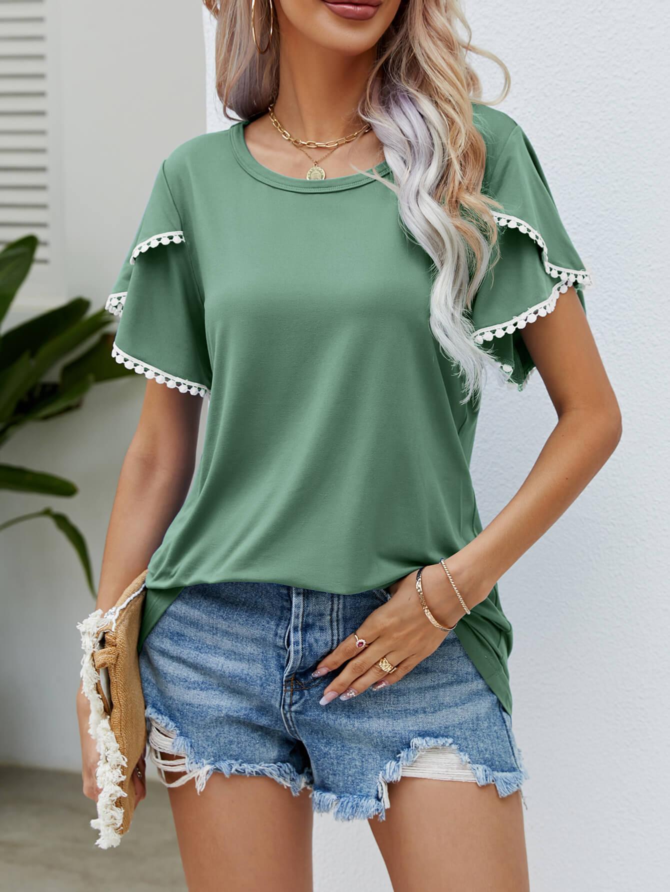 Effortless Crew Neck Petal Sleeve Blouse - MXSTUDIO.COM