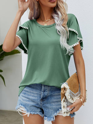 Effortless Crew Neck Petal Sleeve Blouse - MXSTUDIO.COM