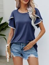 Effortless Crew Neck Petal Sleeve Blouse - MXSTUDIO.COM