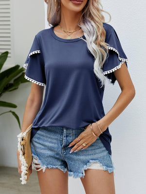 Effortless Crew Neck Petal Sleeve Blouse - MXSTUDIO.COM