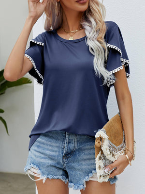 Effortless Crew Neck Petal Sleeve Blouse - MXSTUDIO.COM