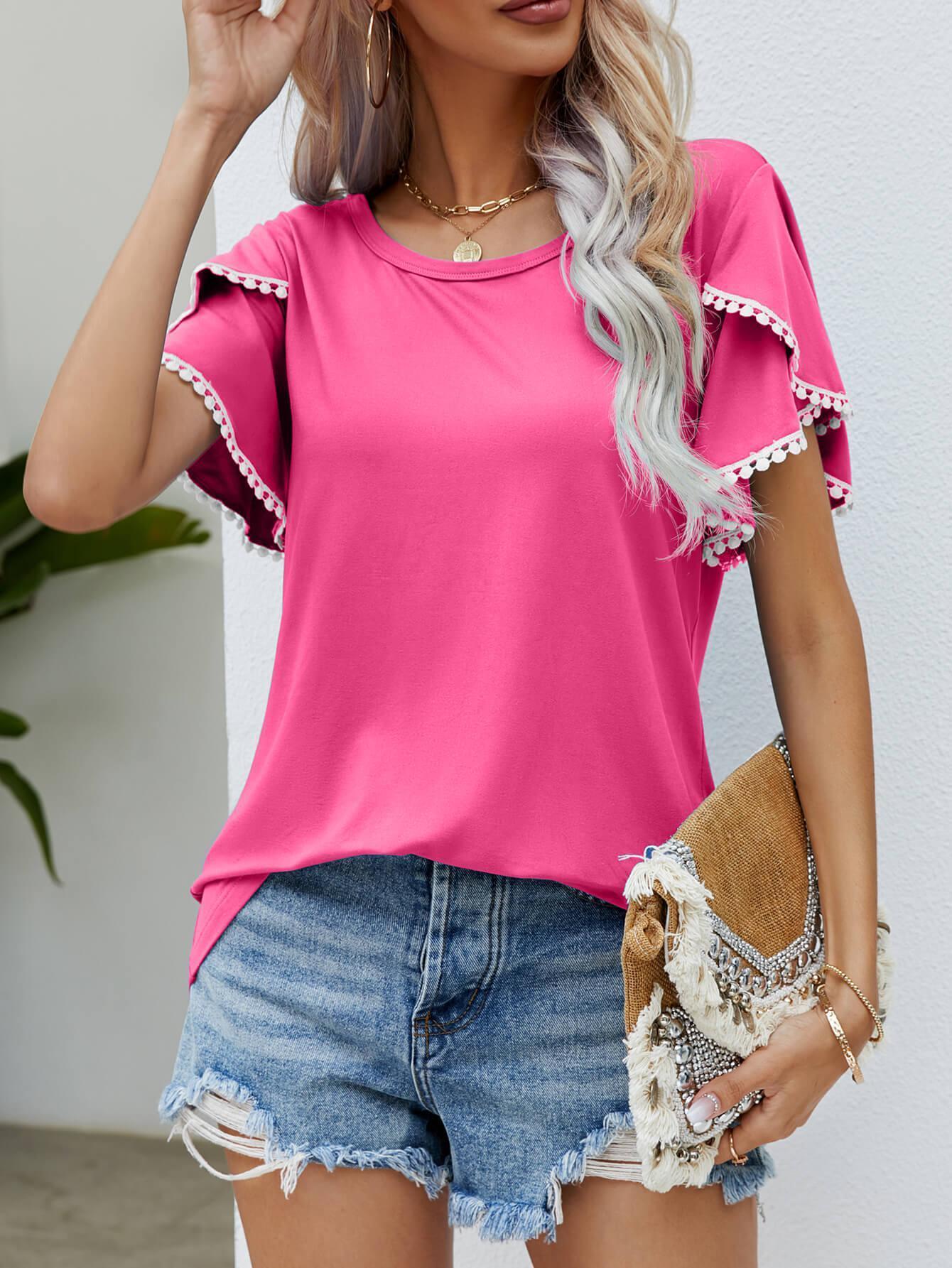 Effortless Crew Neck Petal Sleeve Blouse - MXSTUDIO.COM