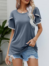 Effortless Crew Neck Petal Sleeve Blouse - MXSTUDIO.COM