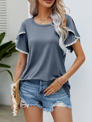 Effortless Crew Neck Petal Sleeve Blouse - MXSTUDIO.COM