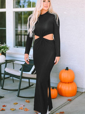 Effortless Elegance Cut Out Long Sleeve Black Maxi Dress - MXSTUDIO.COM