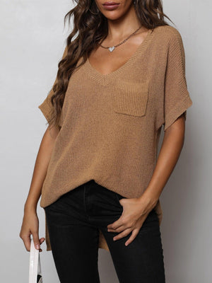 Effortless Knit V-Neck High-Low Tee - MXSTUDIO.COM