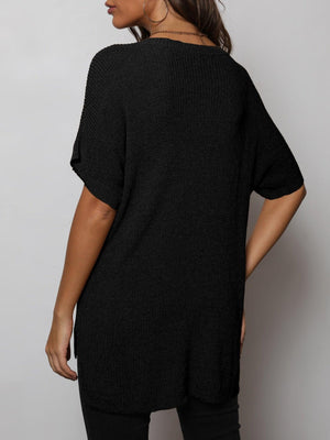 Effortless Knit V-Neck High-Low Tee - MXSTUDIO.COM