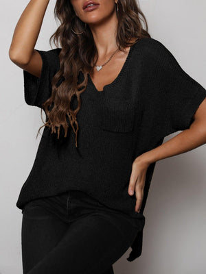 Effortless Knit V-Neck High-Low Tee - MXSTUDIO.COM