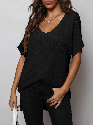 Effortless Knit V-Neck High-Low Tee - MXSTUDIO.COM