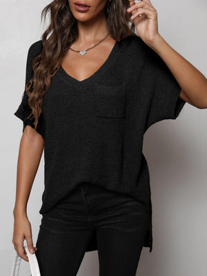 Effortless Knit V-Neck High-Low Tee - MXSTUDIO.COM