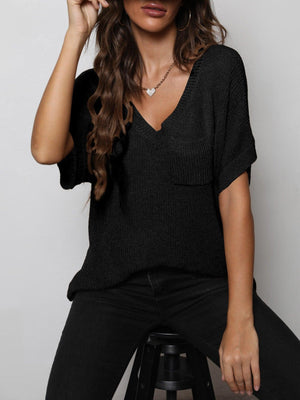 Effortless Knit V-Neck High-Low Tee - MXSTUDIO.COM