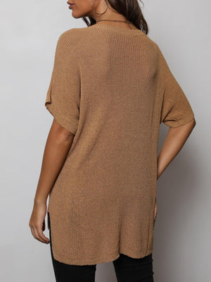 Effortless Knit V-Neck High-Low Tee - MXSTUDIO.COM