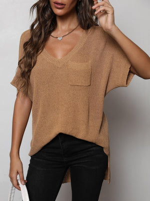 Effortless Knit V-Neck High-Low Tee - MXSTUDIO.COM