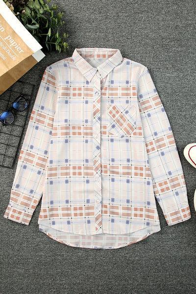 a shirt with a plaid pattern on the front and a pair of sunglasses on the
