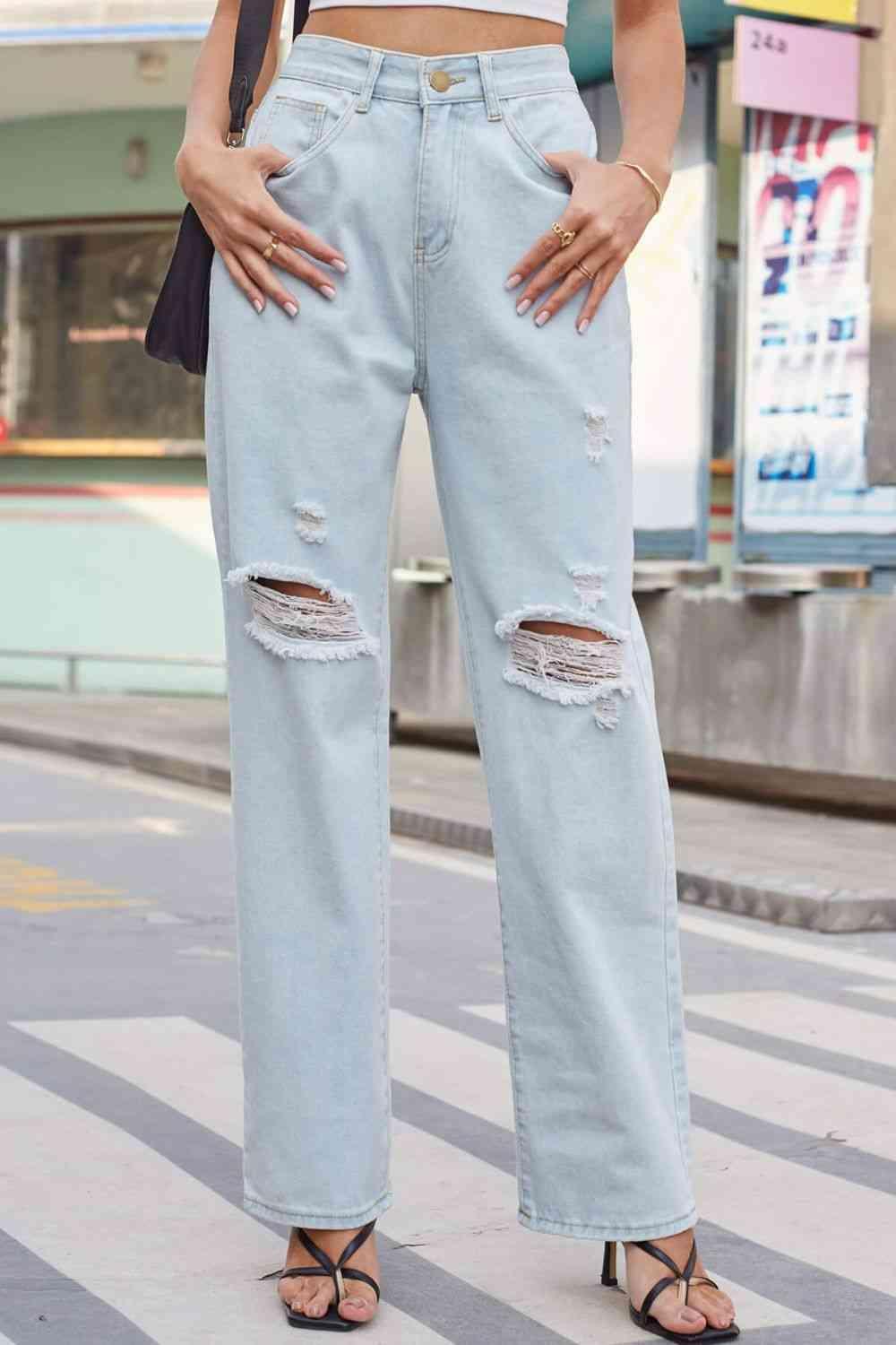 Effortless Style Distressed Straight Leg Jeans - MXSTUDIO.COM