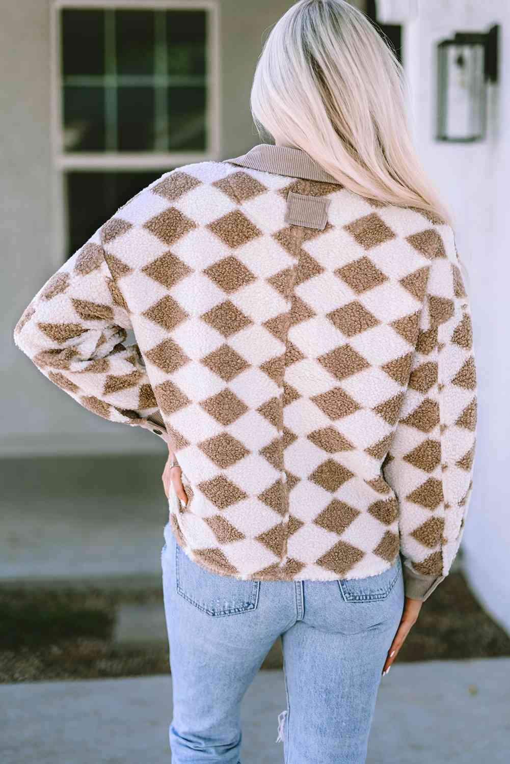 Effortless Warmth Geometric Full Zip Up Jacket-MXSTUDIO.COM