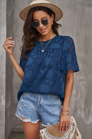 Effortlessly Chic Crew Neck Short Sleeve Blouse - MXSTUDIO.COM