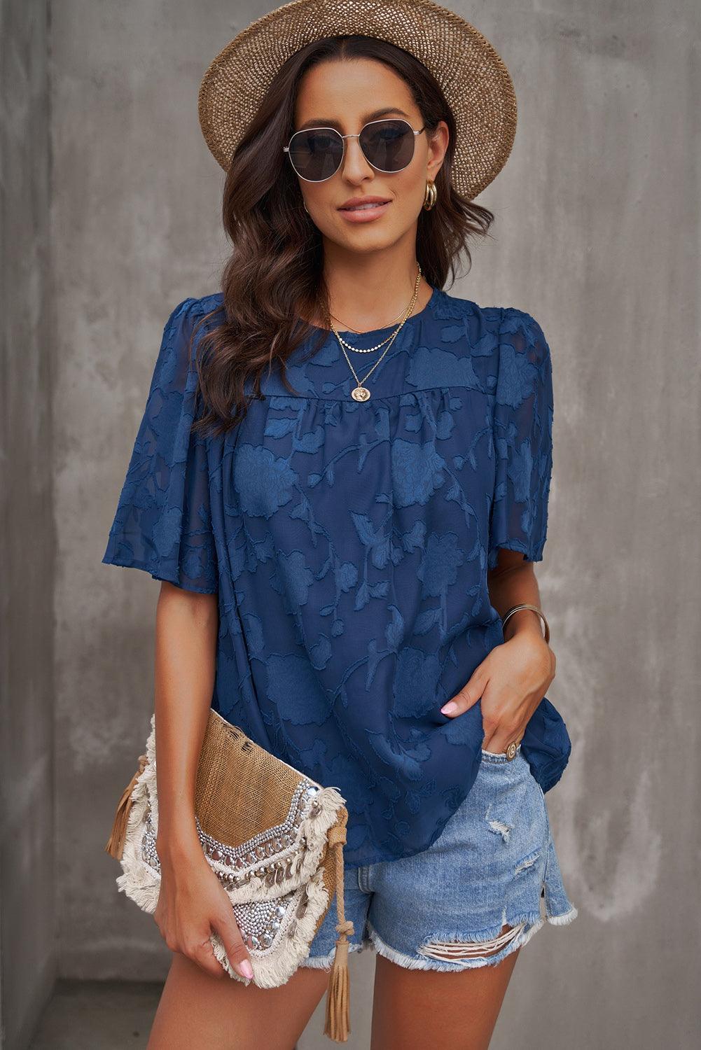 Effortlessly Chic Crew Neck Short Sleeve Blouse - MXSTUDIO.COM