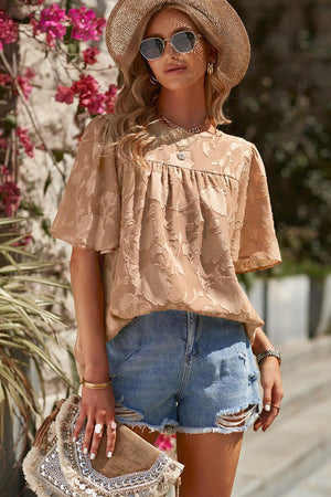 Effortlessly Chic Crew Neck Short Sleeve Blouse - MXSTUDIO.COM