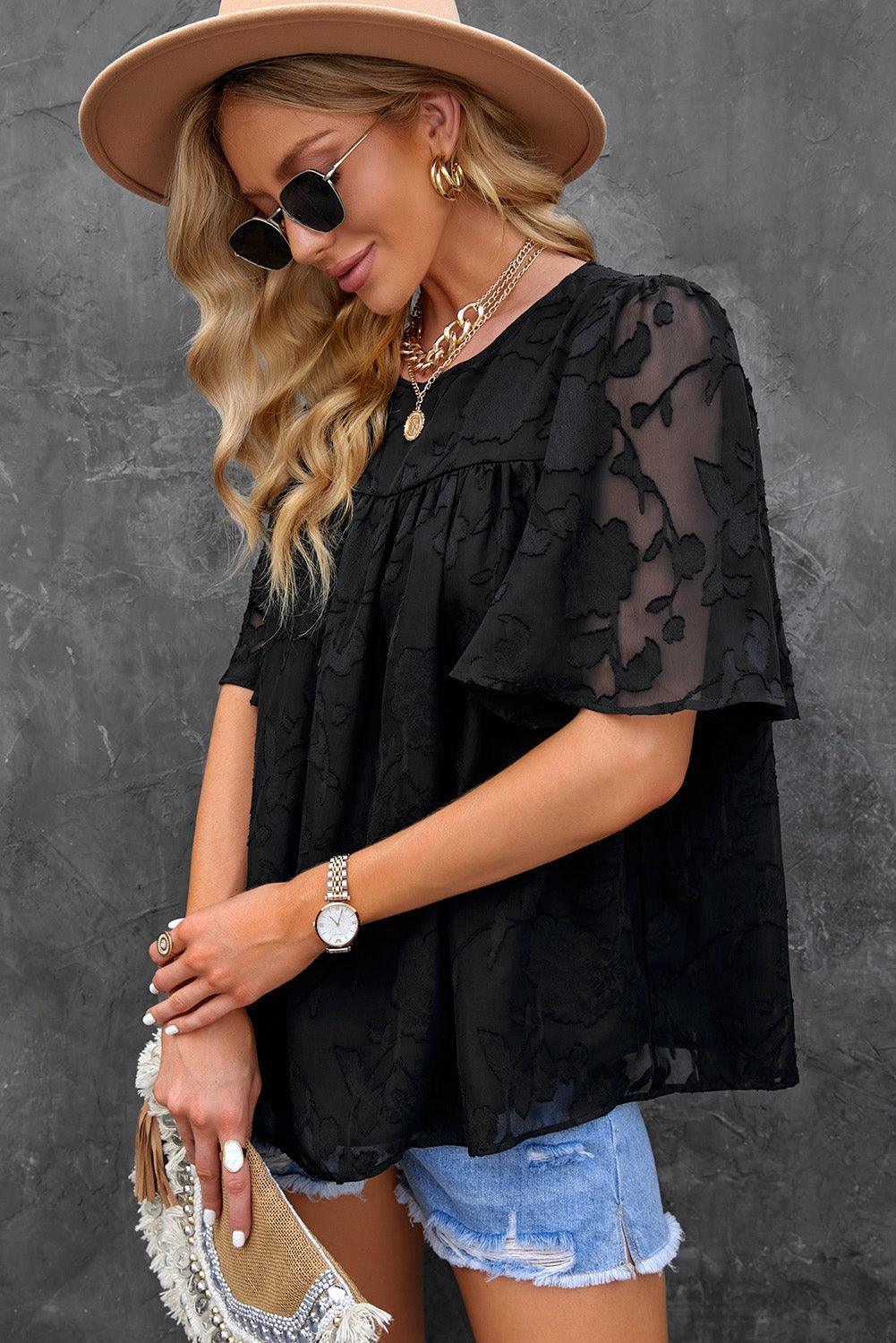 Effortlessly Chic Crew Neck Short Sleeve Blouse - MXSTUDIO.COM