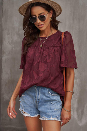 Effortlessly Chic Crew Neck Short Sleeve Blouse - MXSTUDIO.COM