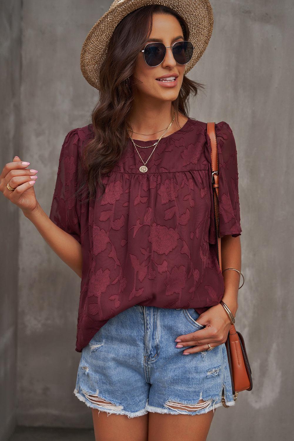 Effortlessly Chic Crew Neck Short Sleeve Blouse - MXSTUDIO.COM