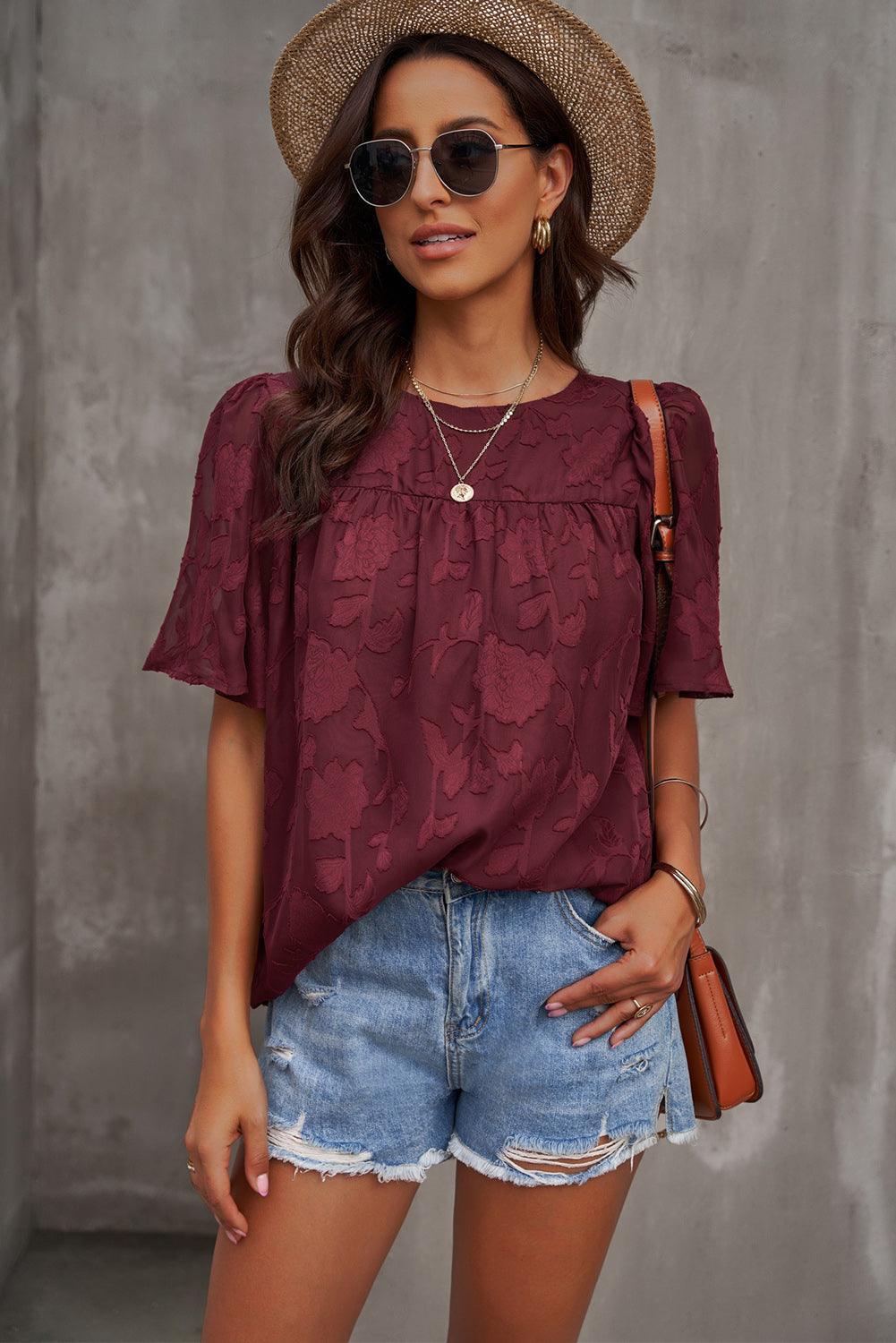 Effortlessly Chic Crew Neck Short Sleeve Blouse - MXSTUDIO.COM