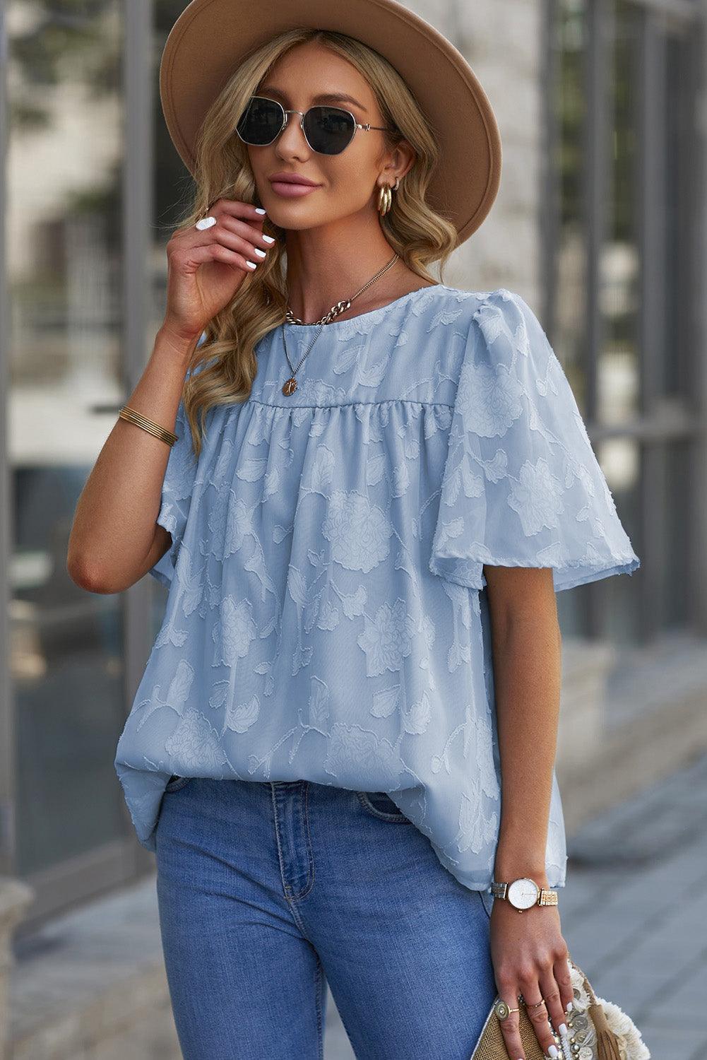 Effortlessly Chic Crew Neck Short Sleeve Blouse - MXSTUDIO.COM