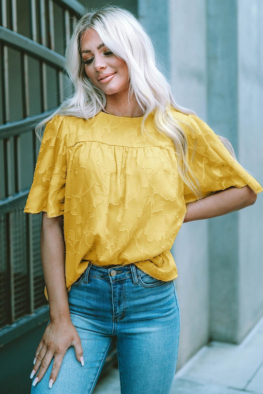 Effortlessly Chic Crew Neck Short Sleeve Blouse - MXSTUDIO.COM