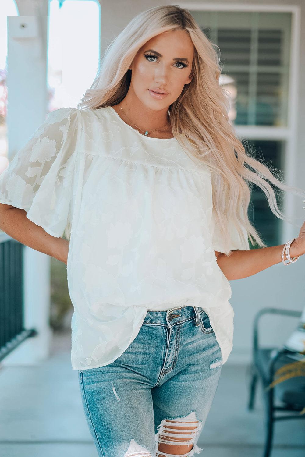 Effortlessly Chic Crew Neck Short Sleeve Blouse - MXSTUDIO.COM