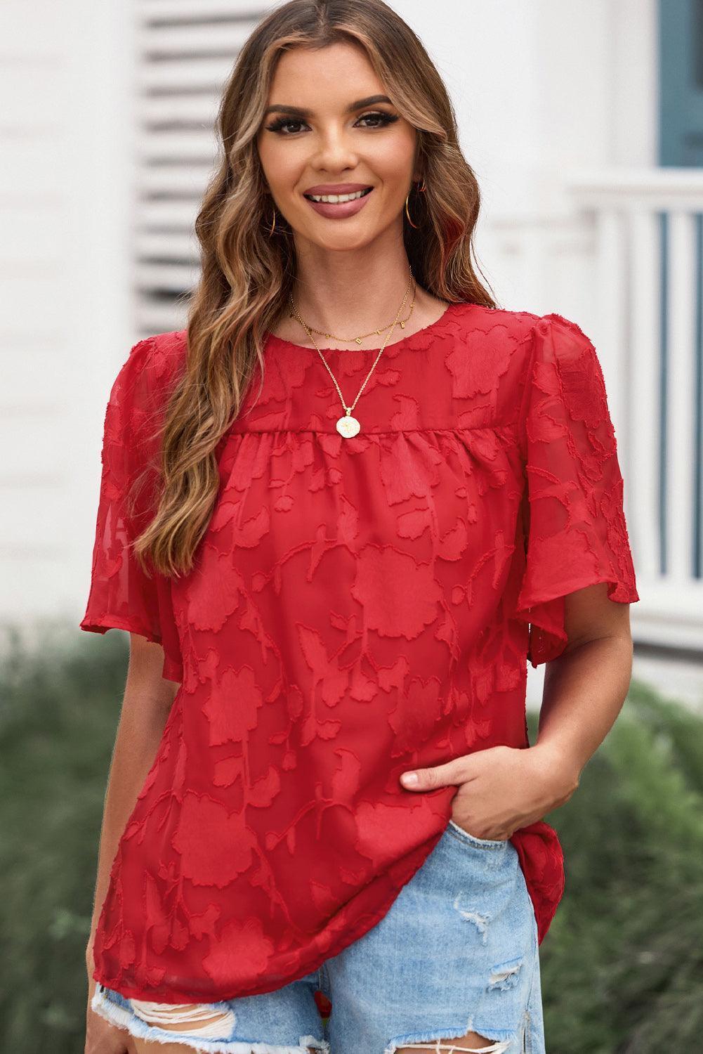 Effortlessly Chic Crew Neck Short Sleeve Blouse - MXSTUDIO.COM