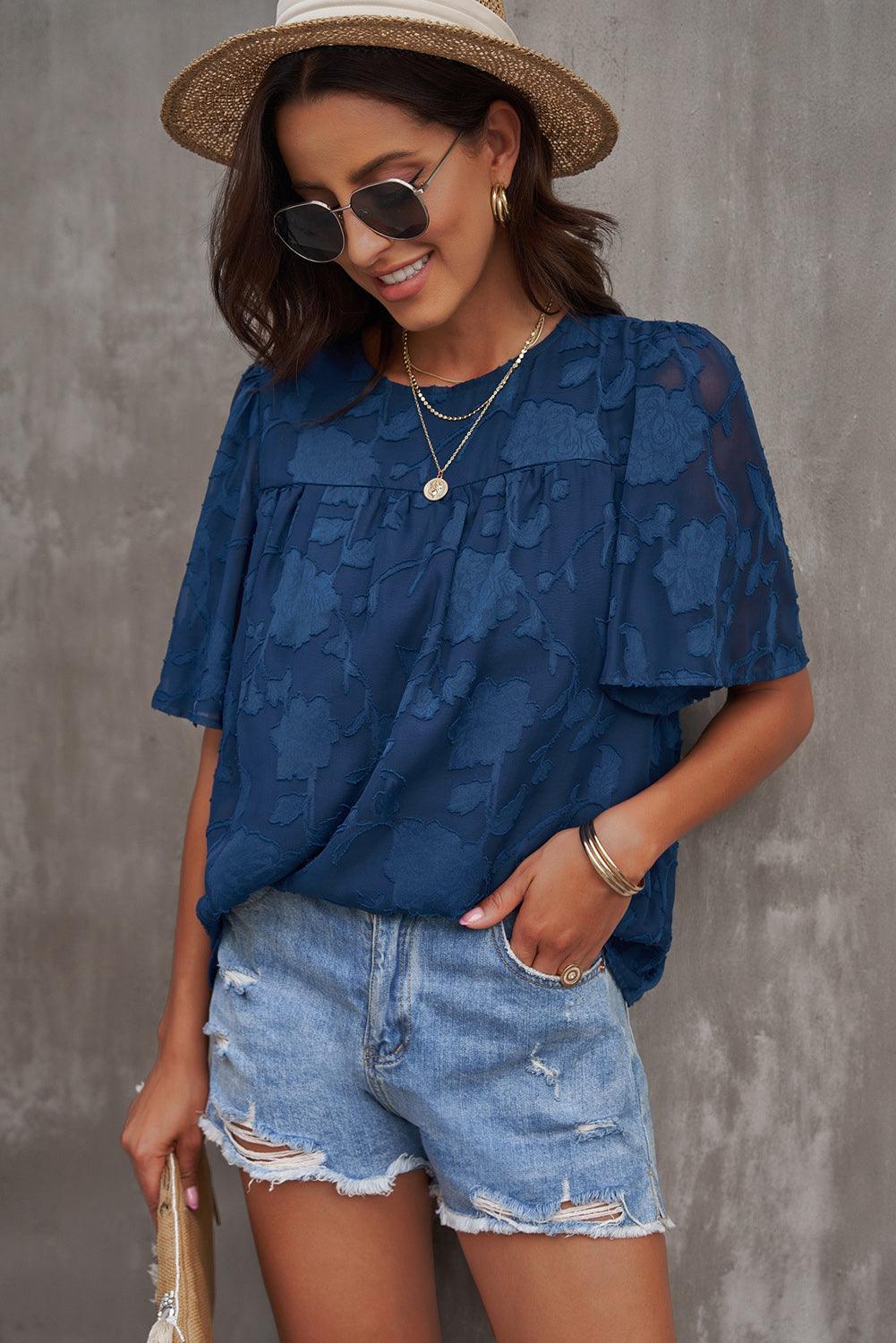 Effortlessly Chic Crew Neck Short Sleeve Blouse - MXSTUDIO.COM