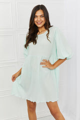 Elasticized Round Neck Puff Sleeve Mini Dress - MXSTUDIO.COM