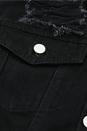 Elated Distressed Button-Up Denim Jacket - MXSTUDIO.COM