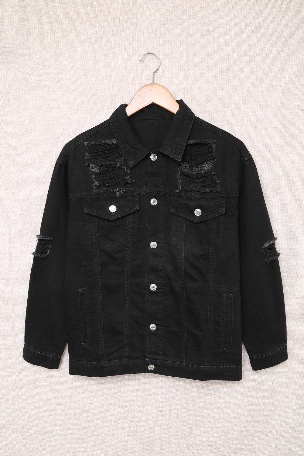 Elated Distressed Button-Up Denim Jacket - MXSTUDIO.COM