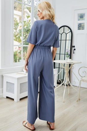 Elbow Sleeves Tie Front Cut Out Jumpsuit - MXSTUDIO.COM