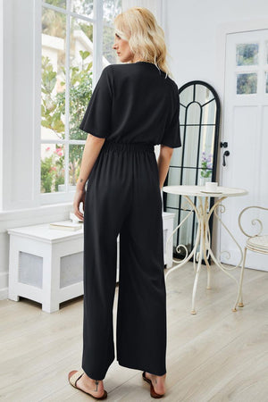 Elbow Sleeves Tie Front Cut Out Jumpsuit - MXSTUDIO.COM