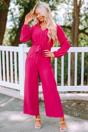 Elegant Belted V-Neck Jumpsuit - MXSTUDIO.COM