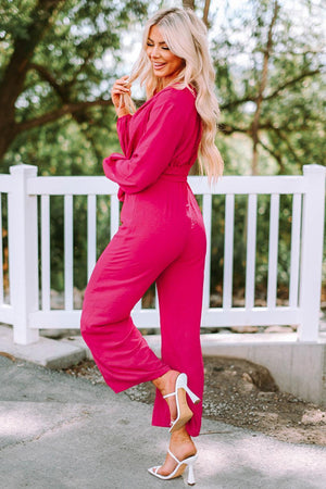 Elegant Belted V-Neck Jumpsuit - MXSTUDIO.COM