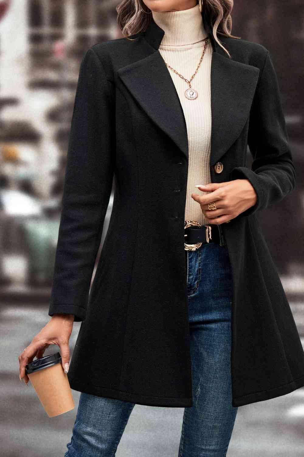 Elegant Chic Buttoned Long Collared Coat-MXSTUDIO.COM
