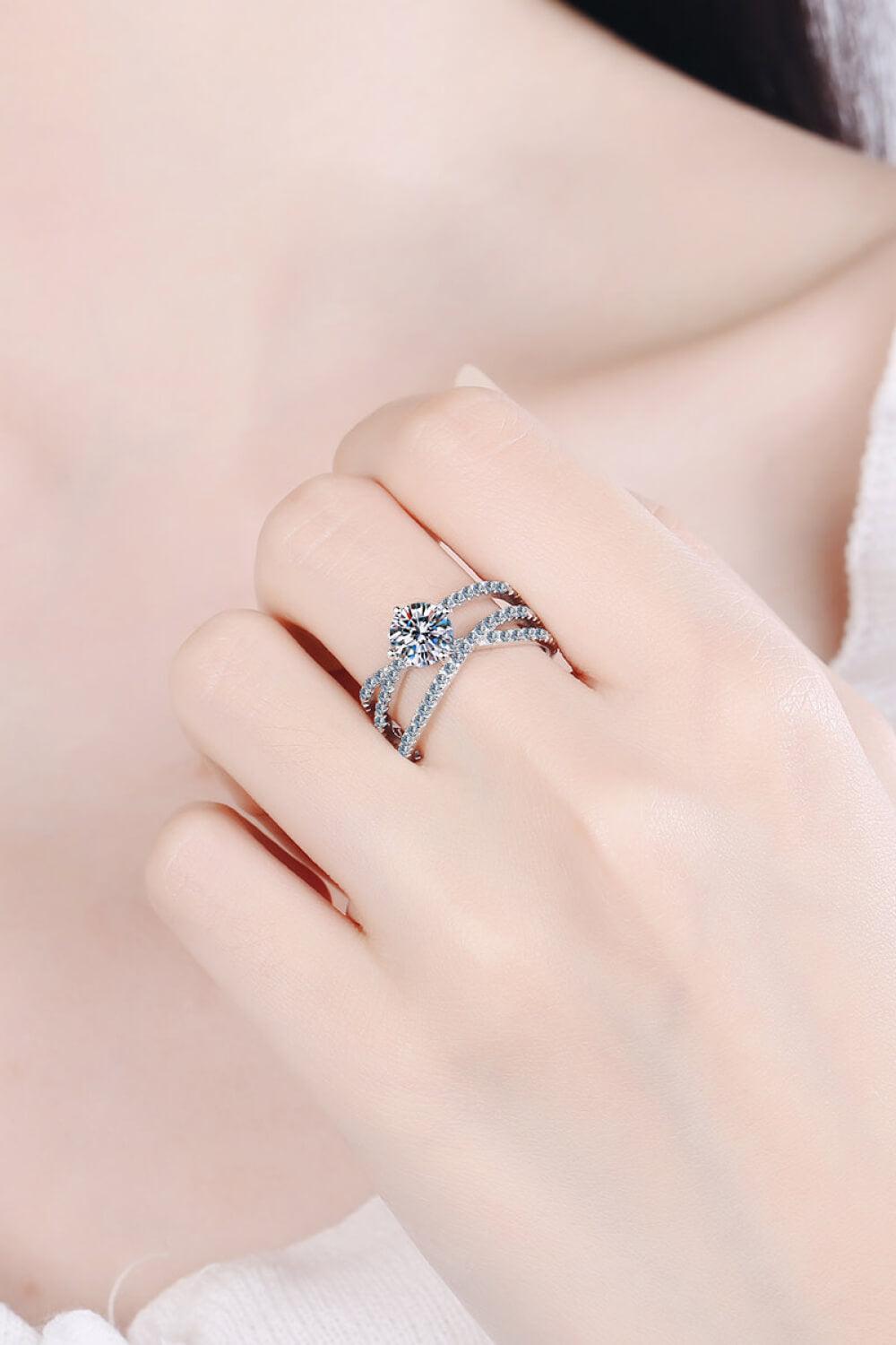 Elegant Triple Layer 1 Carat Moissanite Crisscross Ring - MXSTUDIO.COM