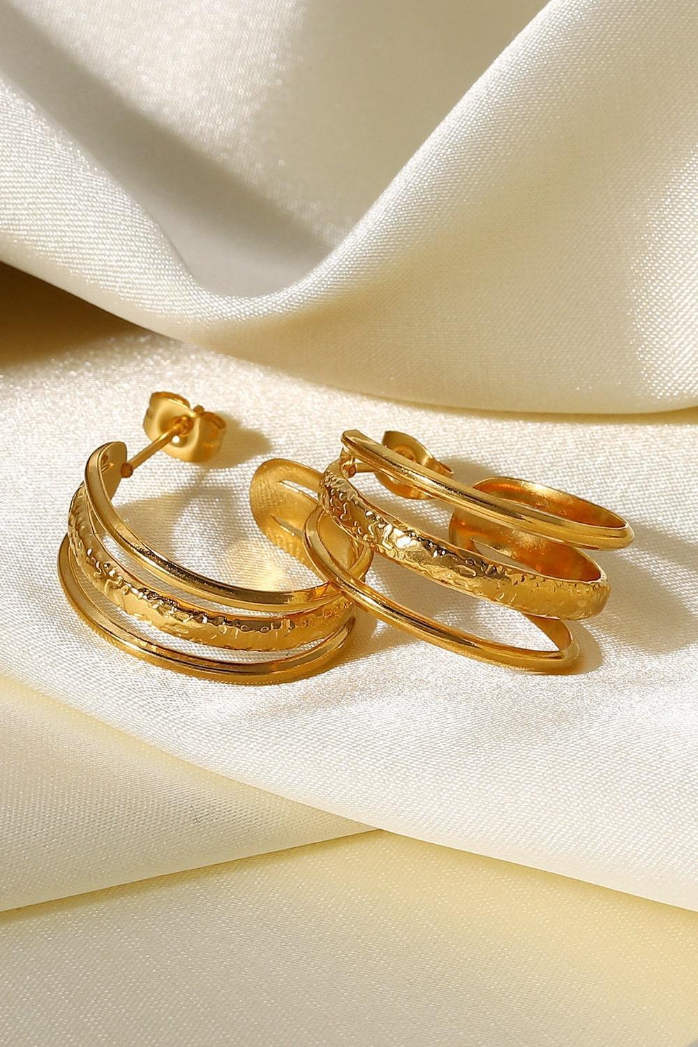 Elegant Triple Layered C-Hoop Gold Plated Earrings - MXSTUDIO.COM