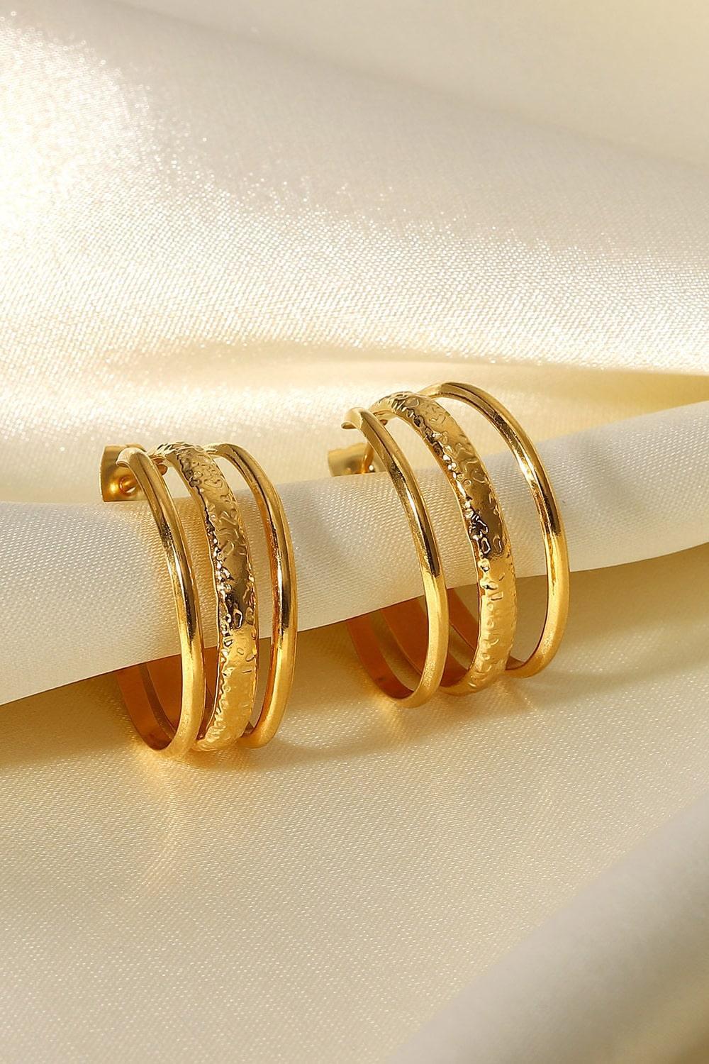 Elegant Triple Layered C-Hoop Gold Plated Earrings - MXSTUDIO.COM