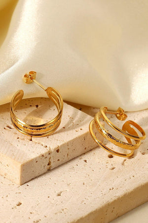 Elegant Triple Layered C-Hoop Gold Plated Earrings - MXSTUDIO.COM