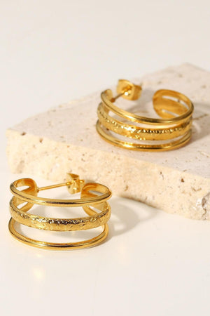 Elegant Triple Layered C-Hoop Gold Plated Earrings - MXSTUDIO.COM