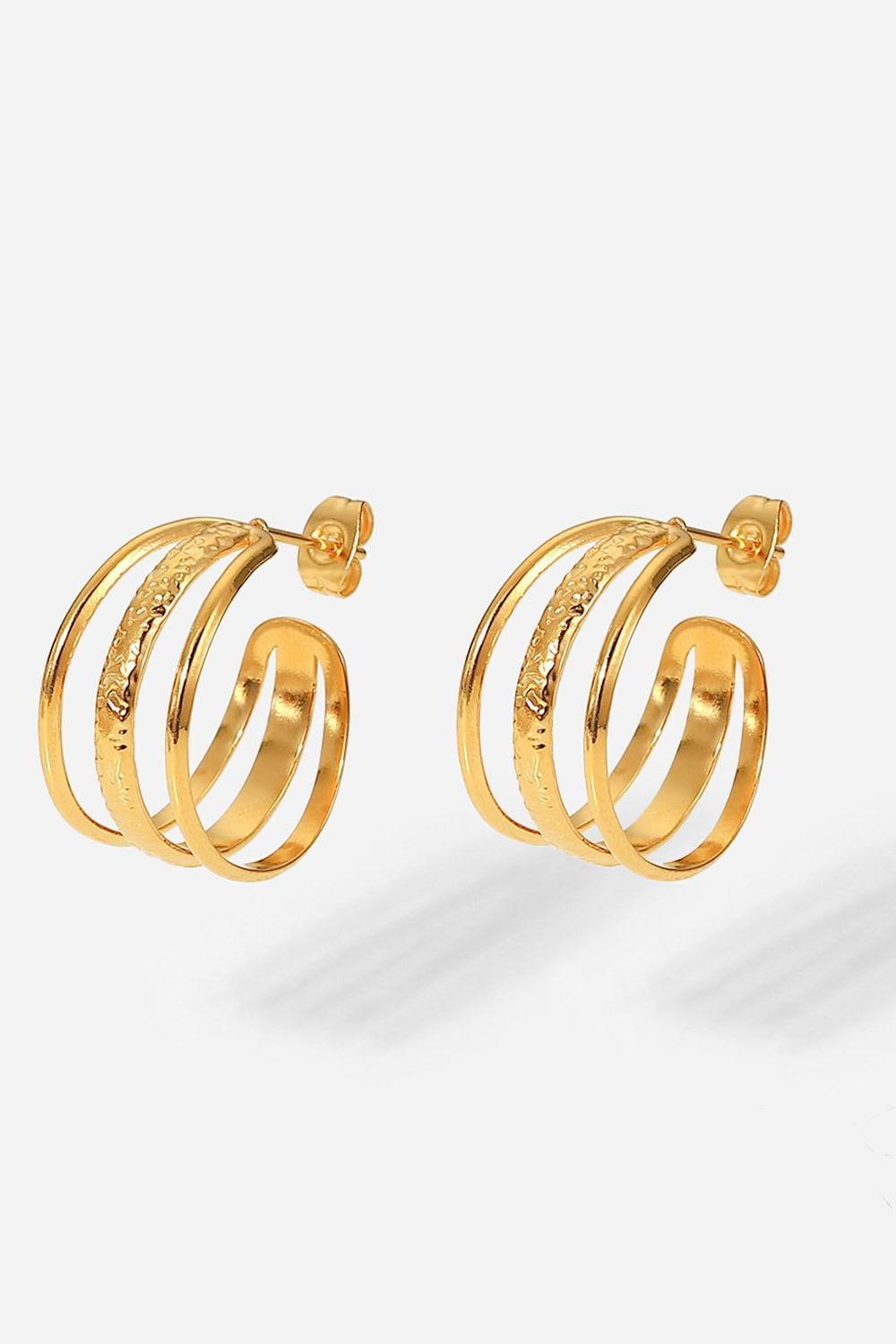 Elegant Triple Layered C-Hoop Gold Plated Earrings - MXSTUDIO.COM