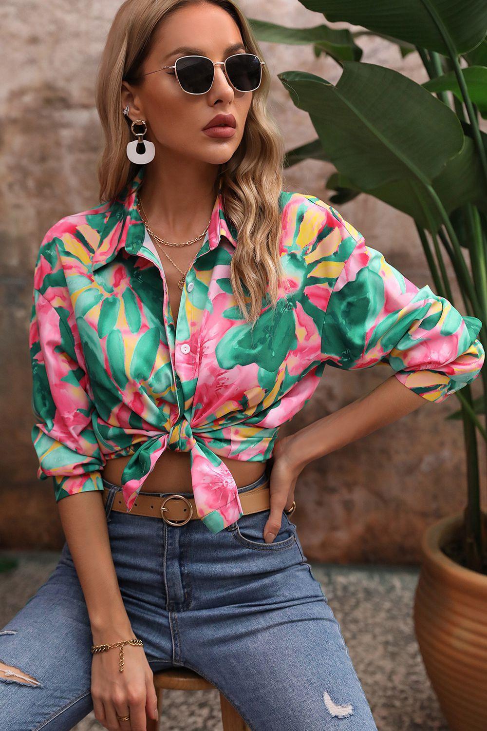 Elegantly Renewed Long Sleeve Women Floral Shirt - MXSTUDIO.COM