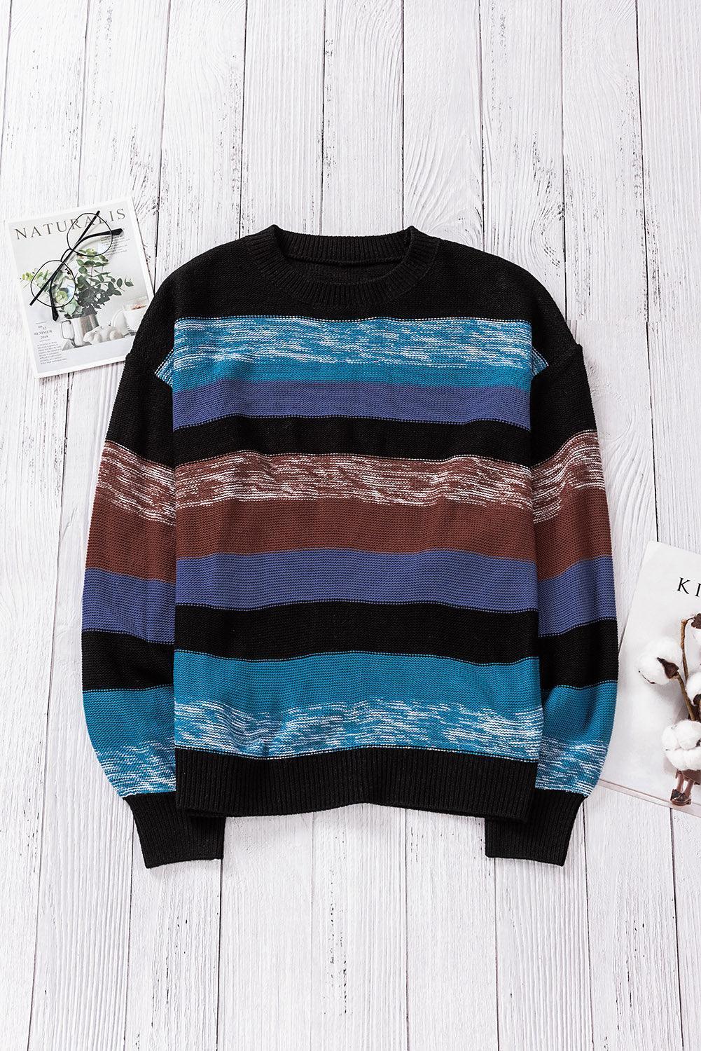 Elite Drop Shoulder Ribbed Knit Color Block Sweater - MXSTUDIO.COM